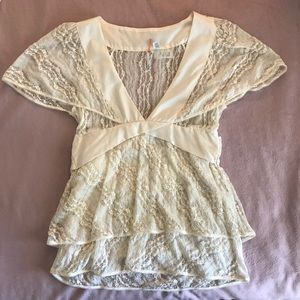 Anthropologie | Flutter Sleeve Lace Top